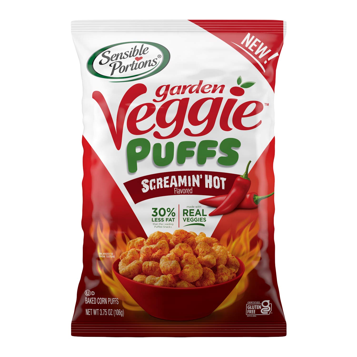 Sensible Portions Garden Veggie Puffs, Screamin’ Hot, 3.75 oz (Pack of