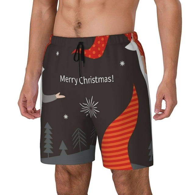 Lsque Lutins de Noël en Chapeaux Rouges Motif Maillots de Bain pour Hommes - Short de Bain avec Doublure de Compression - Short de Bain de Plage - (P-3TG) - Extensible Séchage Rapide-Moyen