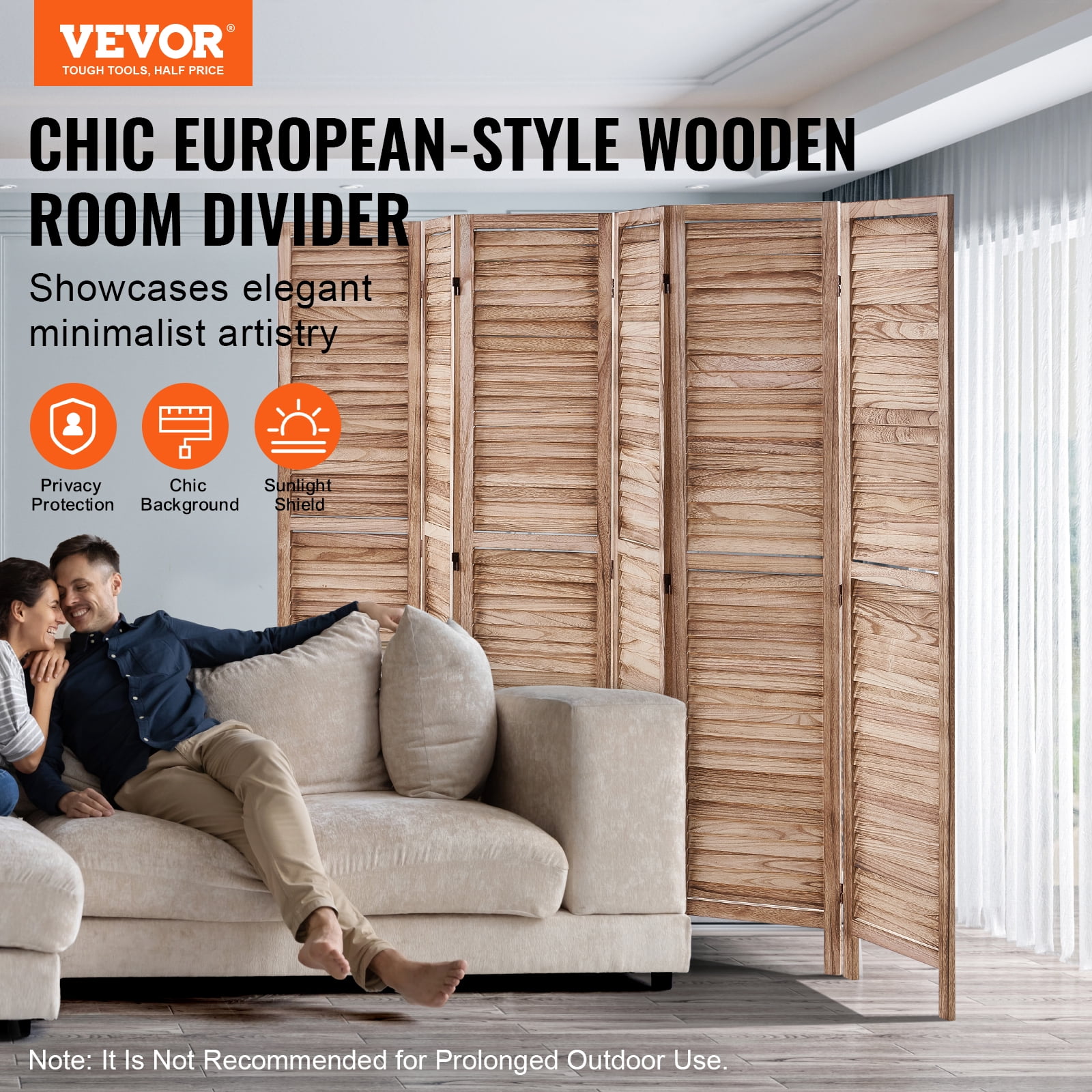 VEVOR Wood Room Divider, 6 Panel Wood Folding Privacy Screen, 66.9 Inches&nbsp;Tall Indoor Louvered Partition Divider,Portable Decoration Screen,for Room Separation,&nbsp;Office