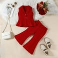 thumbnail image 4 of DAETIROS Girls Blazer & Pants Set 2 Piece Outfit Sleeveless Peplum Top Flared Pants Kids Dressy Party Photo Shoot Wine,Size 7-8 T, 4 of 6