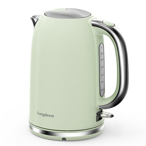 Tetera eléctrica LONGDEEM 1.7L 1500W de acero inoxidable verde