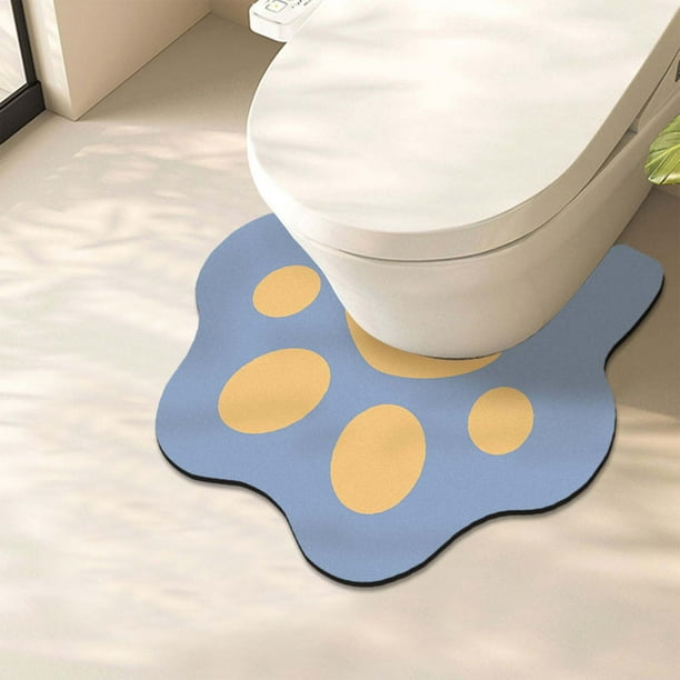Alfombra de baño antideslizante con estampado de huellas de gato | Suave alfombra de baño de poliéster con reverso impermeable | 55 x 50 cm (21,6 x 19,6 pulgadas) para niños en amarillo, marrón y