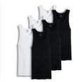 thumbnail image 2 of 12 Packs Of Mens Regular and Plus Size Black & White Ribbed 100% Cotton Tank Top A-Shirts Undershirt (Black, Small), 2 of 3