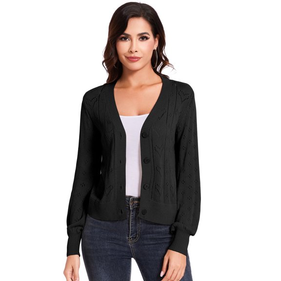 Womens Lightweight Button Down Cropped Cardigan Sweater Summer Crochet Tops Shrug for Dresses