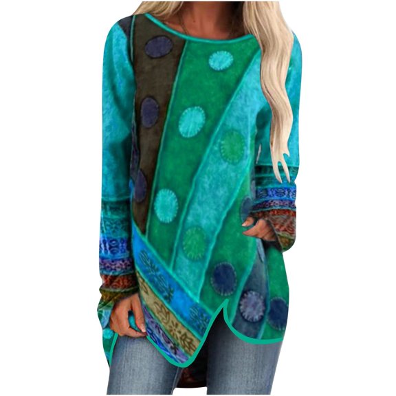 Lindreshi Long Sleeve Shirts for Women Women's Printed T-Shirt Long Sleeves Blouse Round Neck Casual Tops Sweatshirt