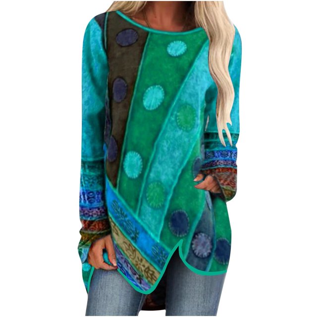 DPTALR T-shirt Imprimé pour Femmes Manches Longues Blouse Col Rond Hauts Décontractés Chandail en Molleton