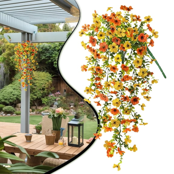 Artificial Hanging Violet Flower Vine,19.5" Fake Eucalyptus Trailing Floral Plant, Outdoor Realistic Hanging Mums Flower, Decorative Drooping Flower Spray, Autumn Hanging Ornament, Farmhouse Garland