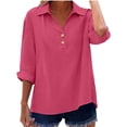 thumbnail image 2 of IMENGL Long Sleeve Shirts for Women Casual Linen 2026 Loose Fit V Neck Button Down Cute Solid Summer Beach Soft T-Shirt Women's Basic Tee Long Sleeve Tops,Red, 2 of 8