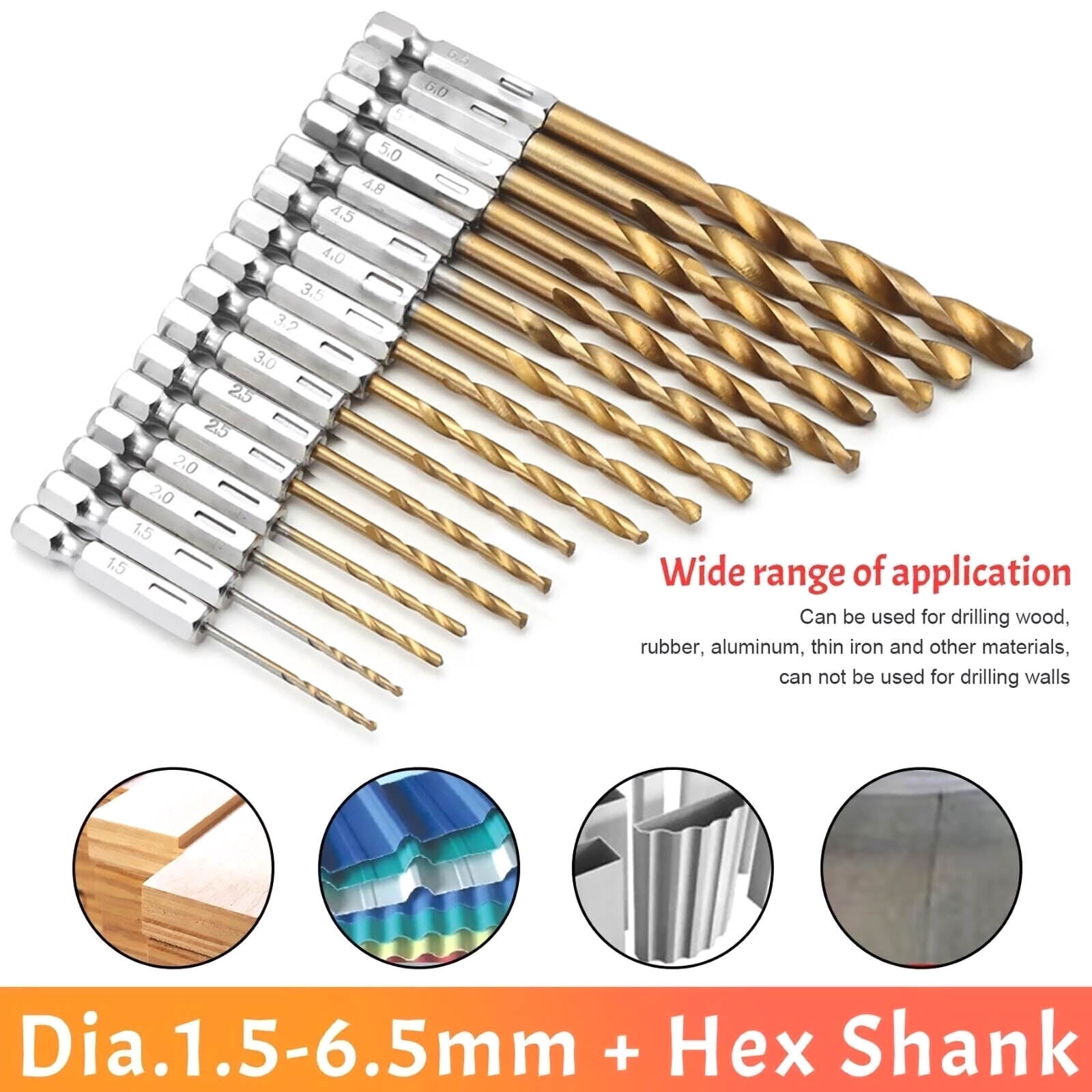 ARCADORA Titanium Coated HSS Drill Bit Set 135 Degree Split Point 1/4 Hex Shank For Metal Wood Plastic DIY Drilling