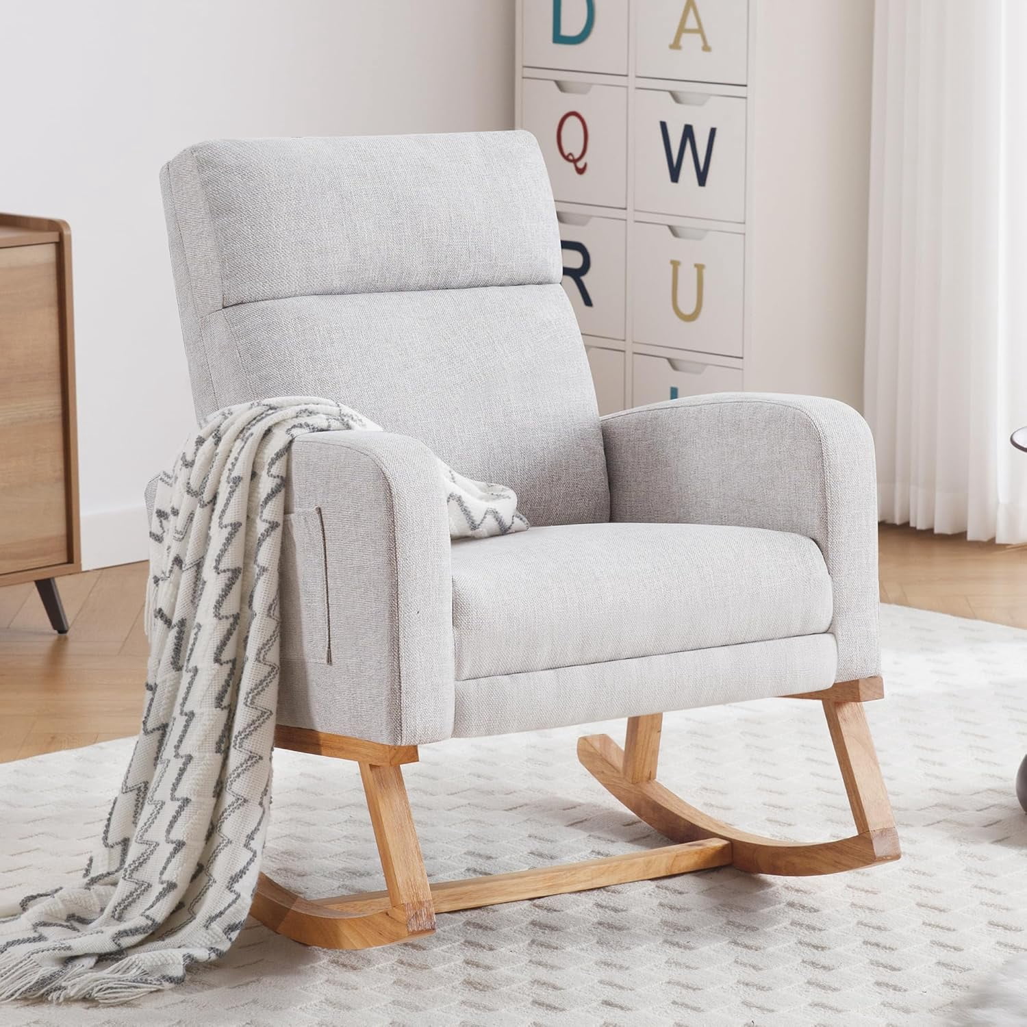HCHAIRH Rocking Chair  with Foot Rest, Nursing Rocking Chairs for Mom Breastfeeding, Rocker Glider Chair with High Backrest for Living Room, Bedroom, Light Grey