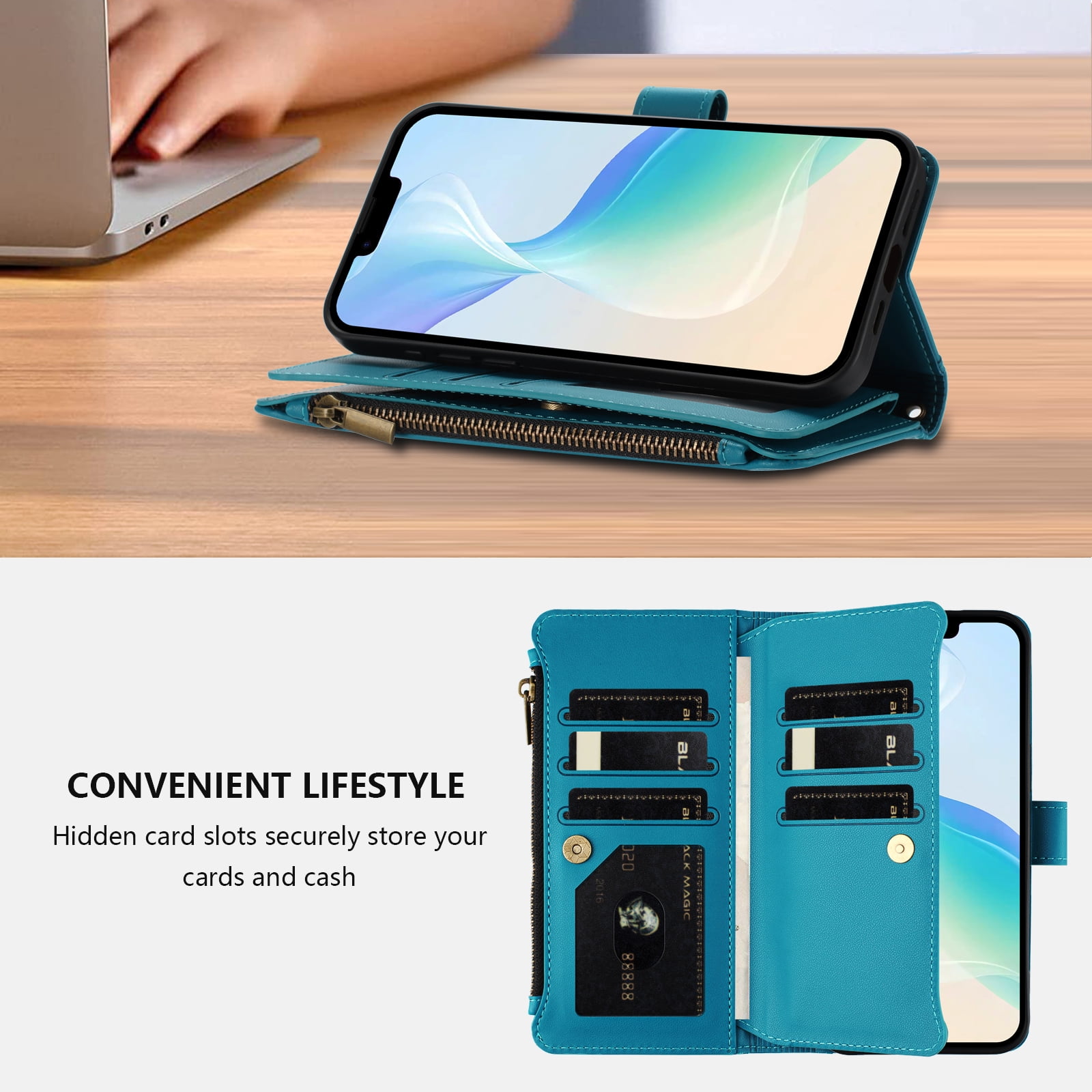 Case for TCL K23 Classic Leather Phone Case with Detachable Wrist Strap Zipper Pocket Card Holder Kickstand Support Wireless Charging Shockproof Cover