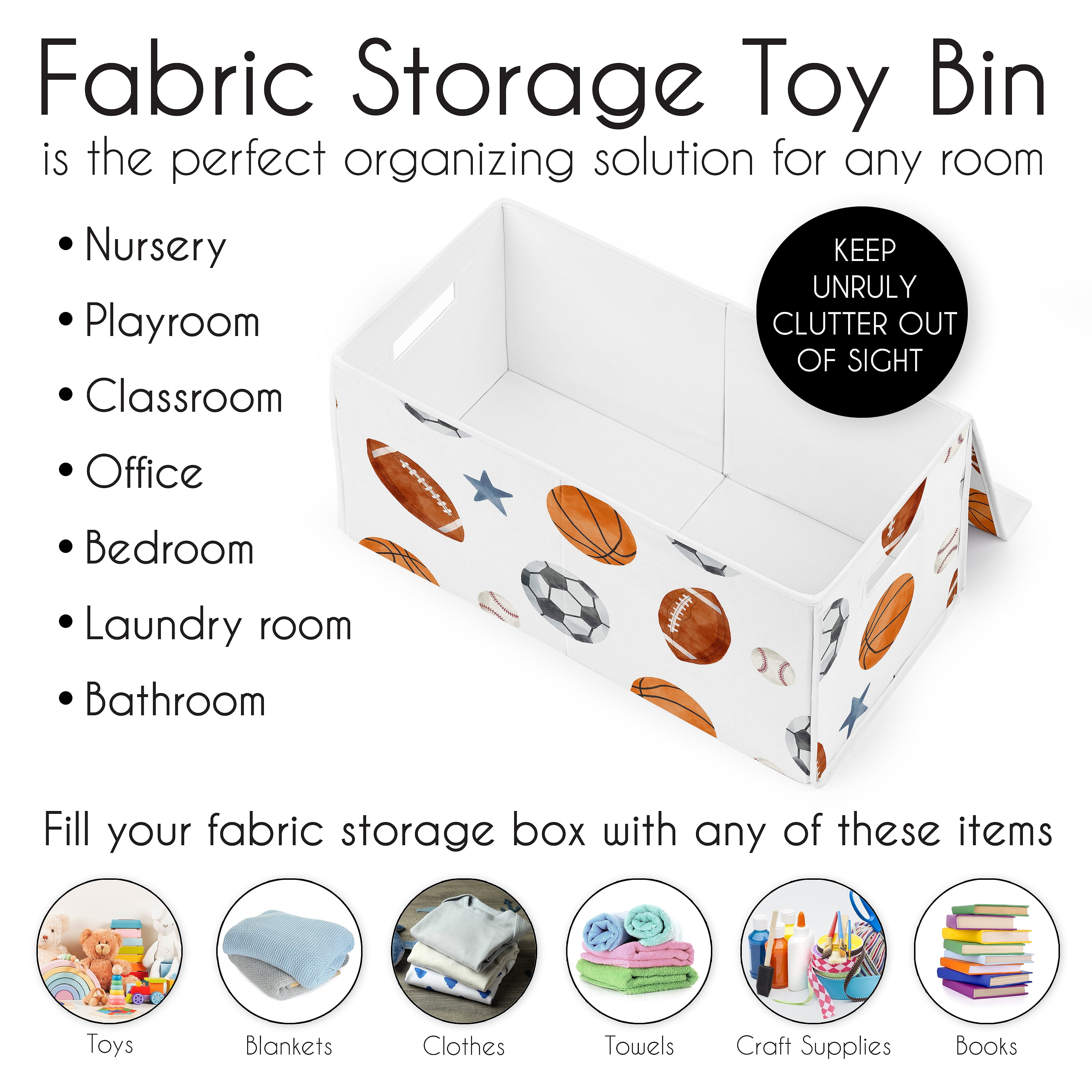 Sweet Jojo Designs Watercolor Sports Theme Boy Storage Fabric Toy Box
