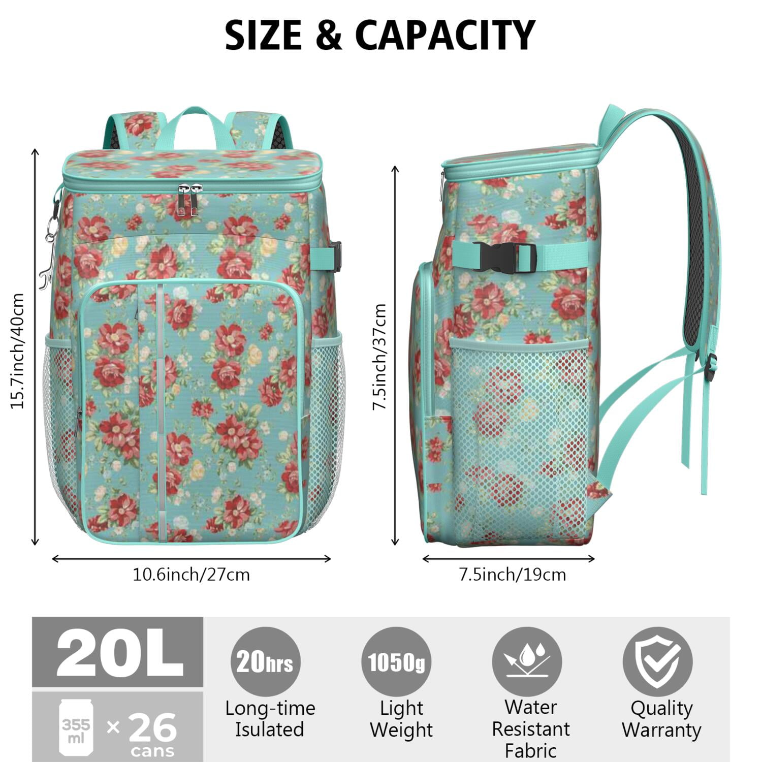 Travel Cooler Bag - Pioneer Flower Camping Beer Cooler Backpack with Bottle Opener- Waterproof Insulated Picnic Backpacks - Cooler Bag for Beach