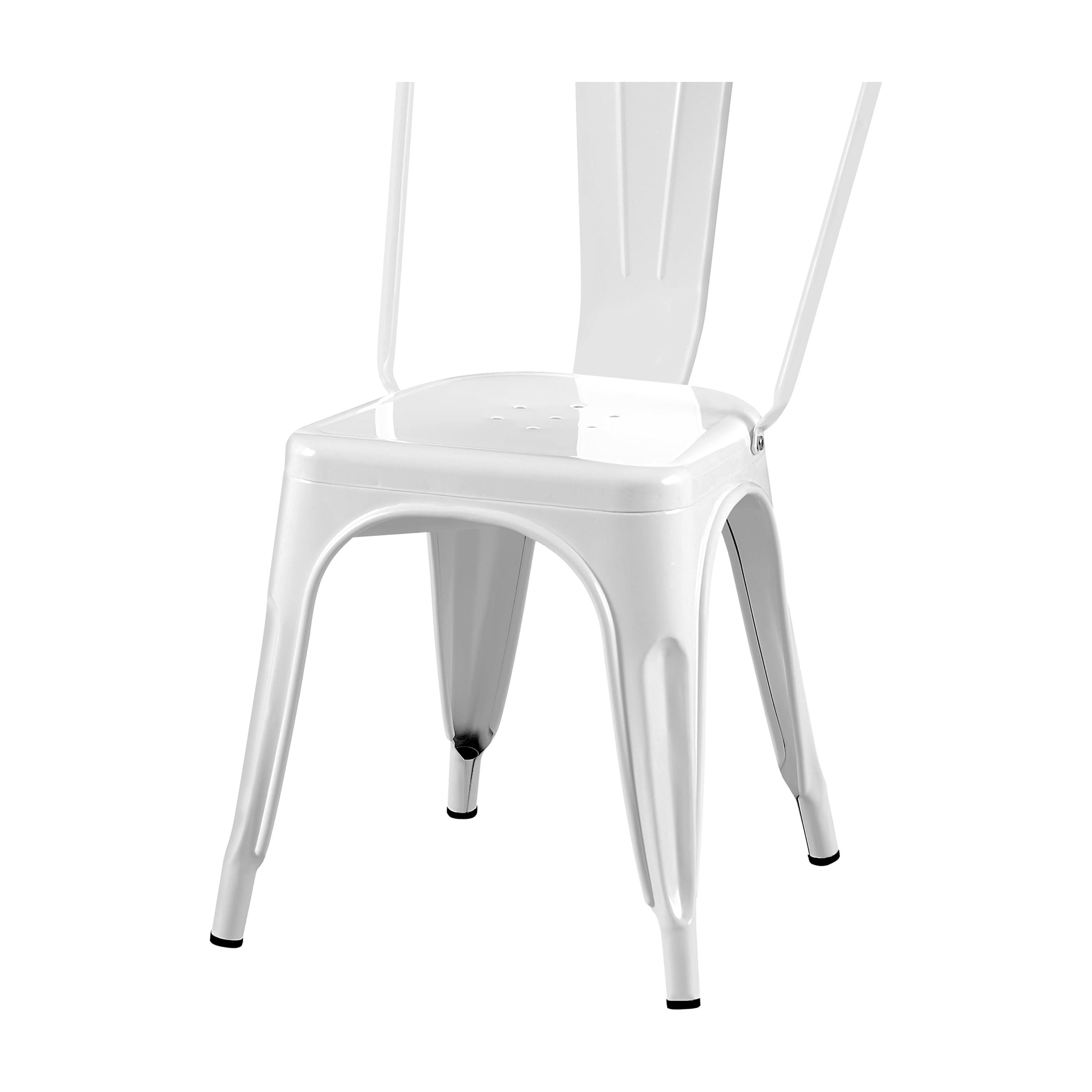 High Gloss White Industrial Metal Dining Chairs 18 Inch Seat Height Stackable, Set of 4