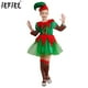 thumbnail image 2 of Vestido de Navidad para niñas, disfraz de elfo, disfraz de Navidad, vestido de manga larga con sombrero de elfo y medias a rayas, 3 uds., 2 of 5
