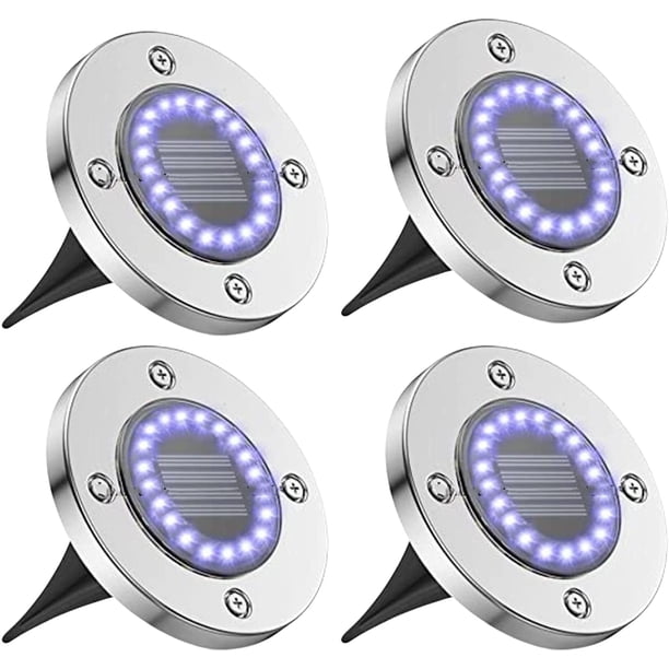 Paquete de 4 luces solares LED para exteriores de 20 unidades, focos solares, luces solares para jardín, patio, césped, iluminación de suelo, proyector de jardín, iluminación de escaleras y luces sola