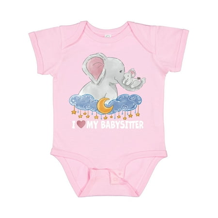 

Inktastic I Love My Babysitter Cute Elephants with Moon and Stars Gift Baby Boy or Baby Girl Bodysuit