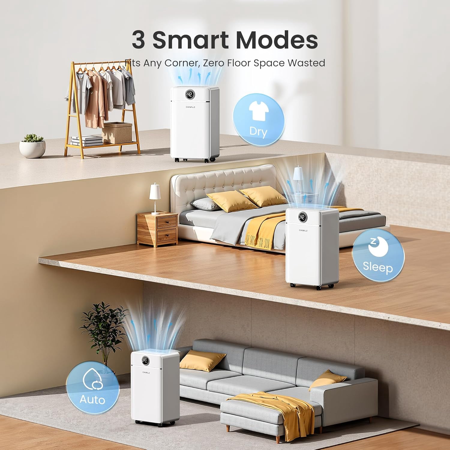 1500 Sq.Ft Dehumidifier for Basement with Drain Hose Max 25 Pints, Dehumidifiers for Home, Bedroom, Bathroom, Quiet, Intelligent Humidity Control, 3 Modes, 24H Timer, White 1Pack