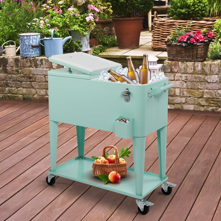 Patio Cooler Outsunny 67-Qt Outdoor Cart, Rolling Ice Chest With