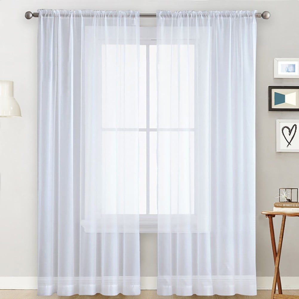 Plain Top Voile Net Curtain Sheer Panels Slot Semi-transparen Curtain Home Decor 