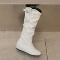 thumbnail image 6 of Xfvqtps Knee High Boots for Women Winter Fashion Slouchy Boots Wedge Heel Fleece Lined Comfortable Booties with Buckle Strap Detail White, 6 of 7