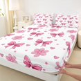 thumbnail image 3 of Manfei Pink Girly Bow Knot Fitted Sheet Queen,Cute Cartoon Flowers Bedding,3-Piece,1 Fitted Sheet and 2 Pillowcases, 3 of 6