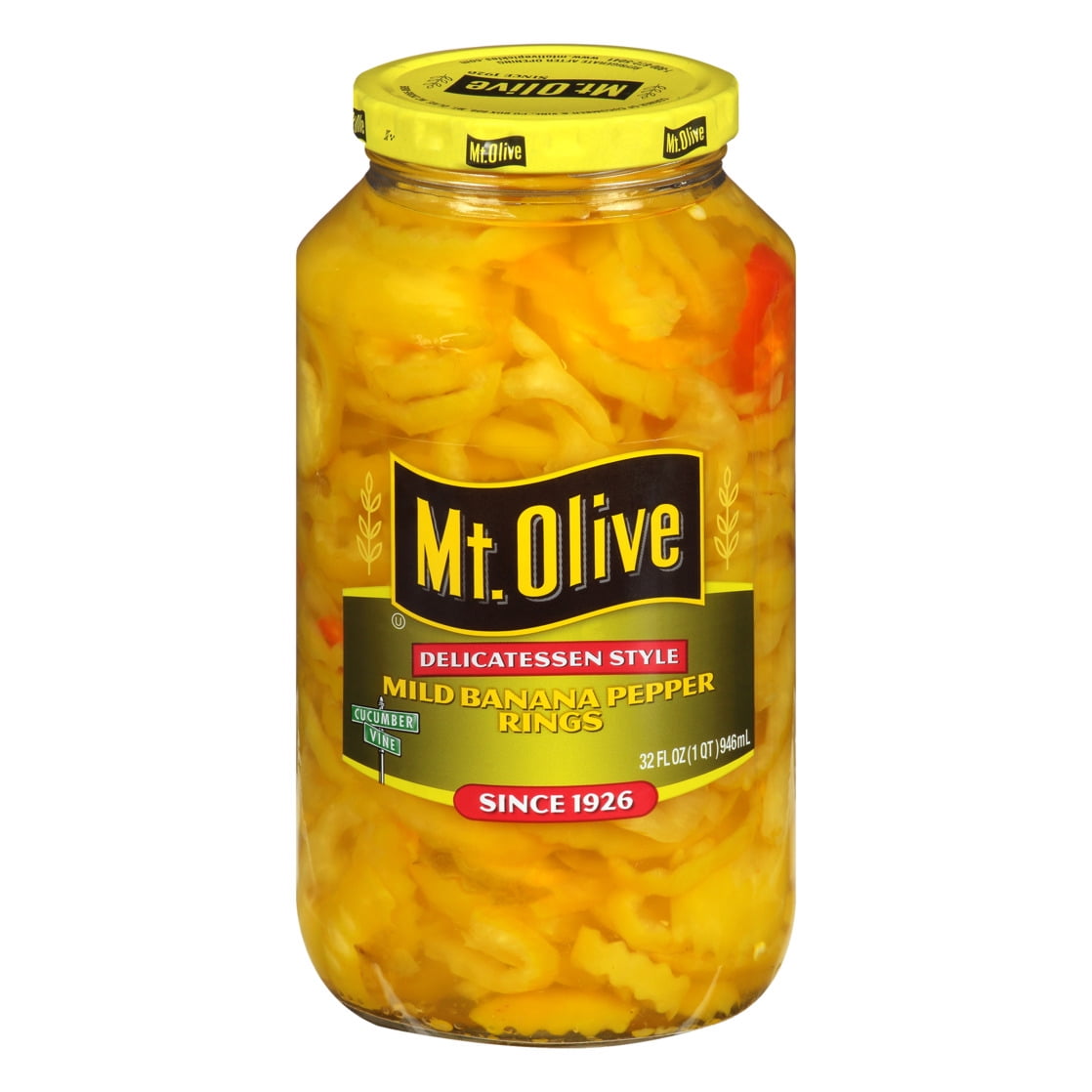(6 pack) Mt. Olive Deli Style Mild Banana Pepper Rings, 32 fl oz jar