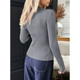 thumbnail image 6 of Women Long Sleeve Button Down Ribbed Knit Cardigan Shirt Casual Slim Fit Collared Sweater Top Dark Grey L, 6 of 8