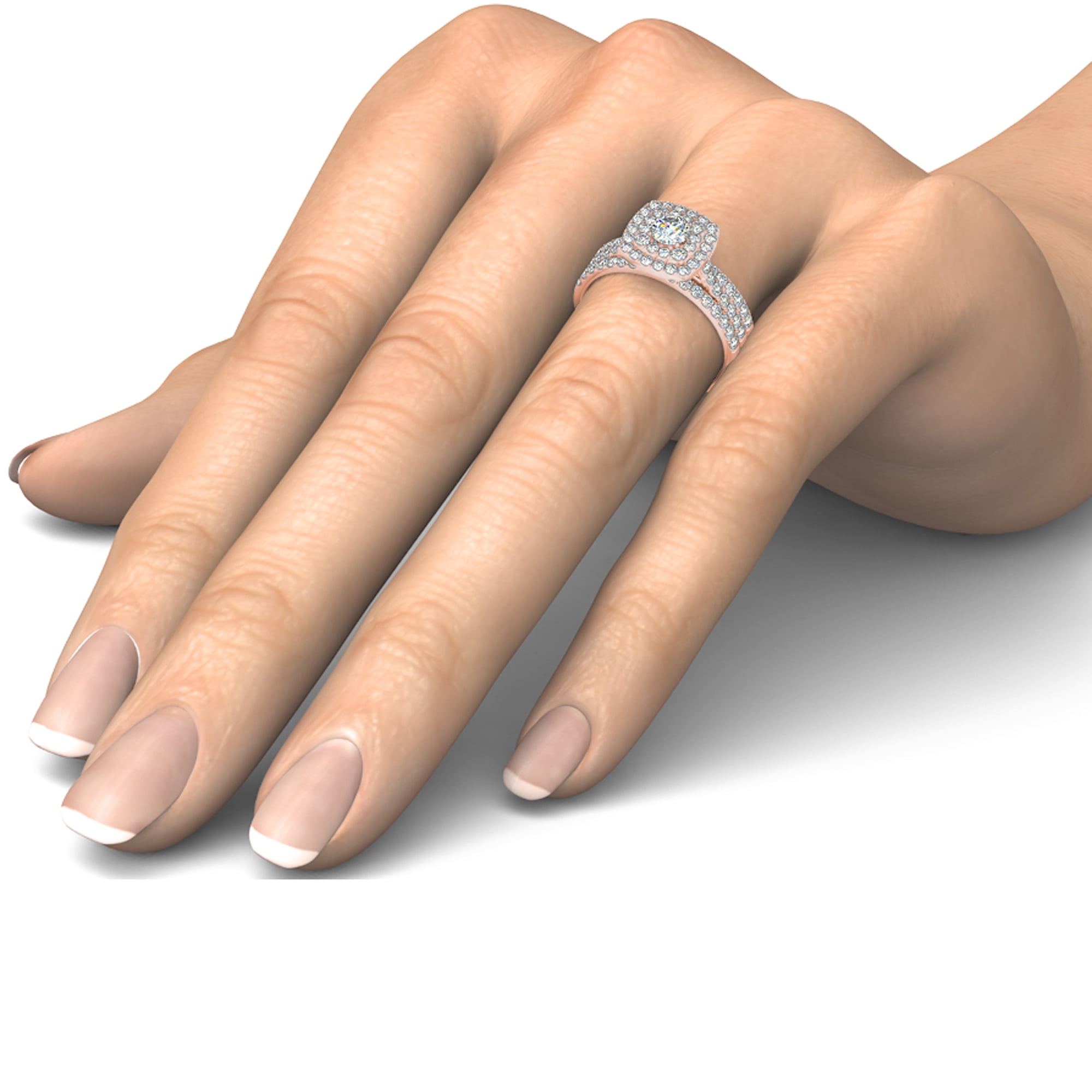 1-1/2 Carat T.W. Diamond 10kt Rose Gold Double Halo Engagement Ring Set