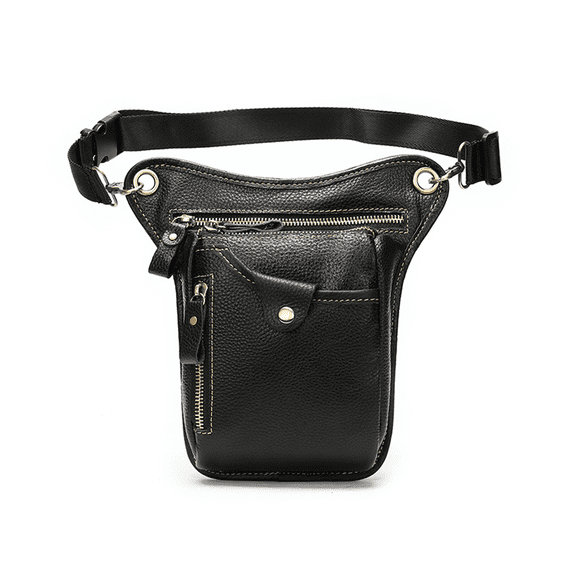 Men’s Genuine Leather Waist Bag with Adjustable Belt – Multi-Pocket Fanny Pack for Travel, Outdoor, and Daily Use – Black, Coffee