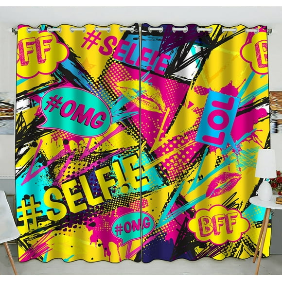 EREHome comic speech bubbles Blackout Window Curtain Drapery Panels 52x84 Inch one peal two Piece