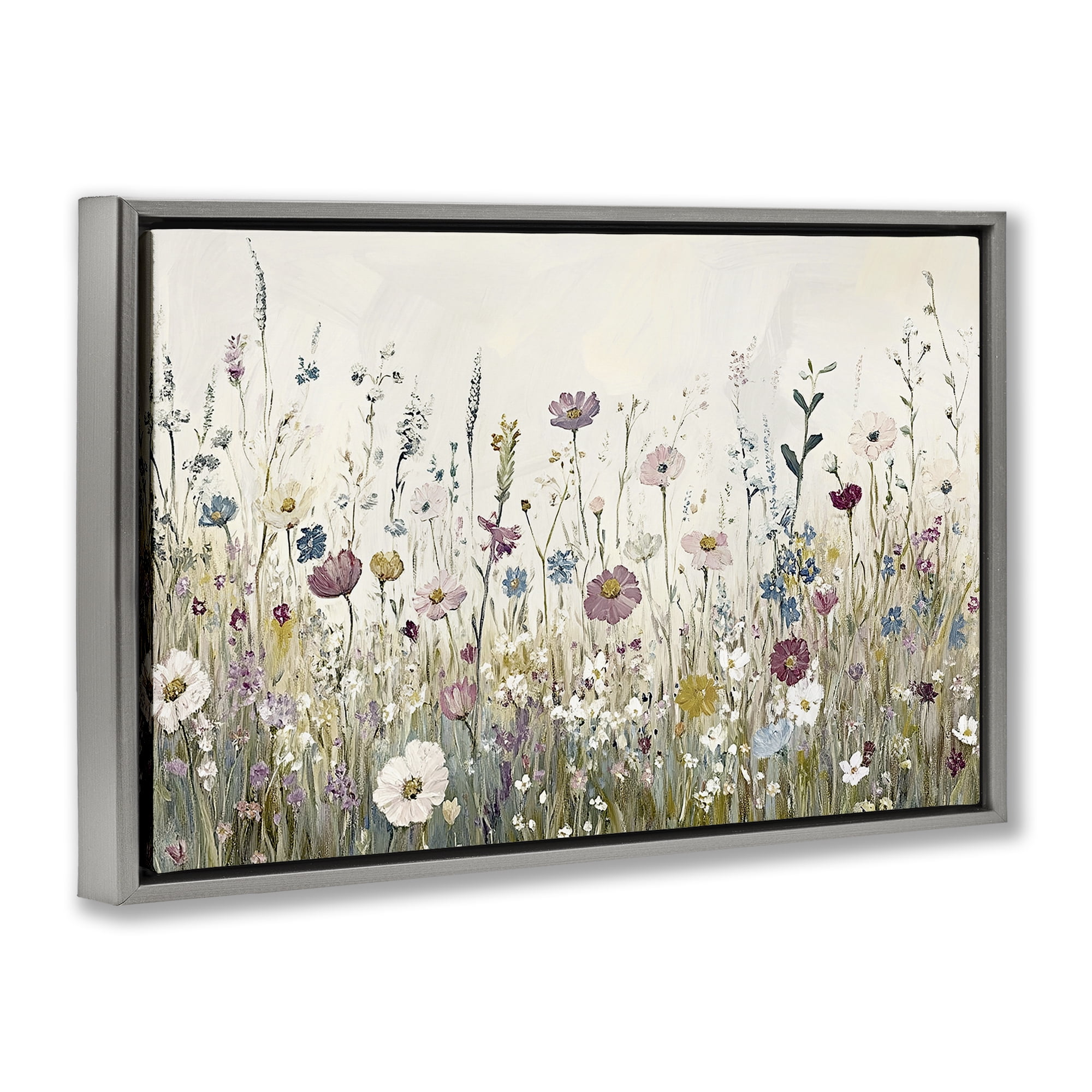 Stupell Industries Spring Blooms Pastoral Meadow Gray Framed Floater Canvas Wall Art, design by Kim Allen