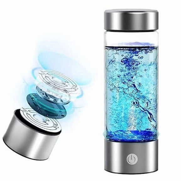 14 oz Portable Hydrogen Water Bottle Generator, Water Ionizer Machine Rechargeable, Hydrogen Rich Water Glass Health Cup 420ml (Silver)