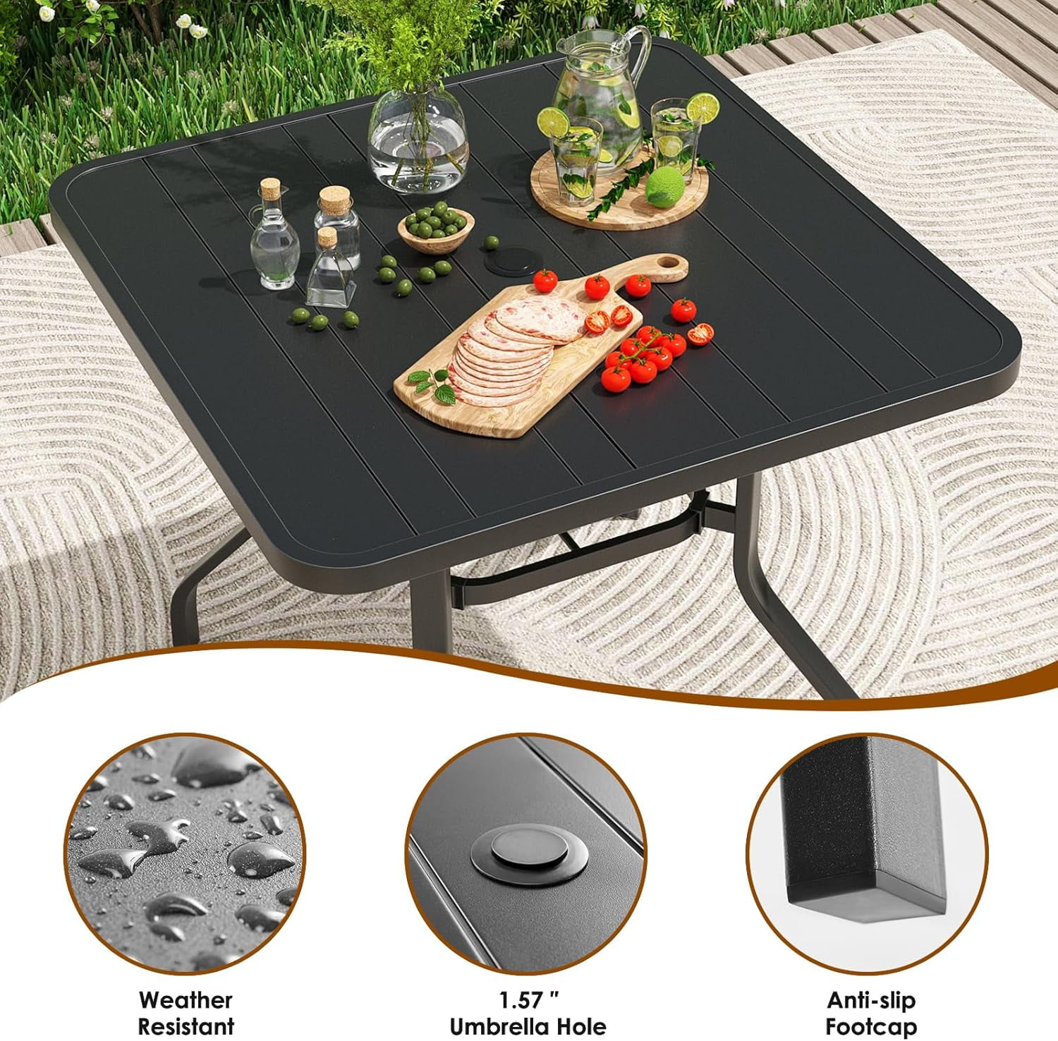 STARY Outdoor Dining Set for 4, 5-Piece Patio Table and Chairs Set, 4 x Swivel Patio Chairs with Textilene Fabric and 35"x35" Outdoor Dining Table with 1.57" Umbrella Hole for Poolside, Backyard