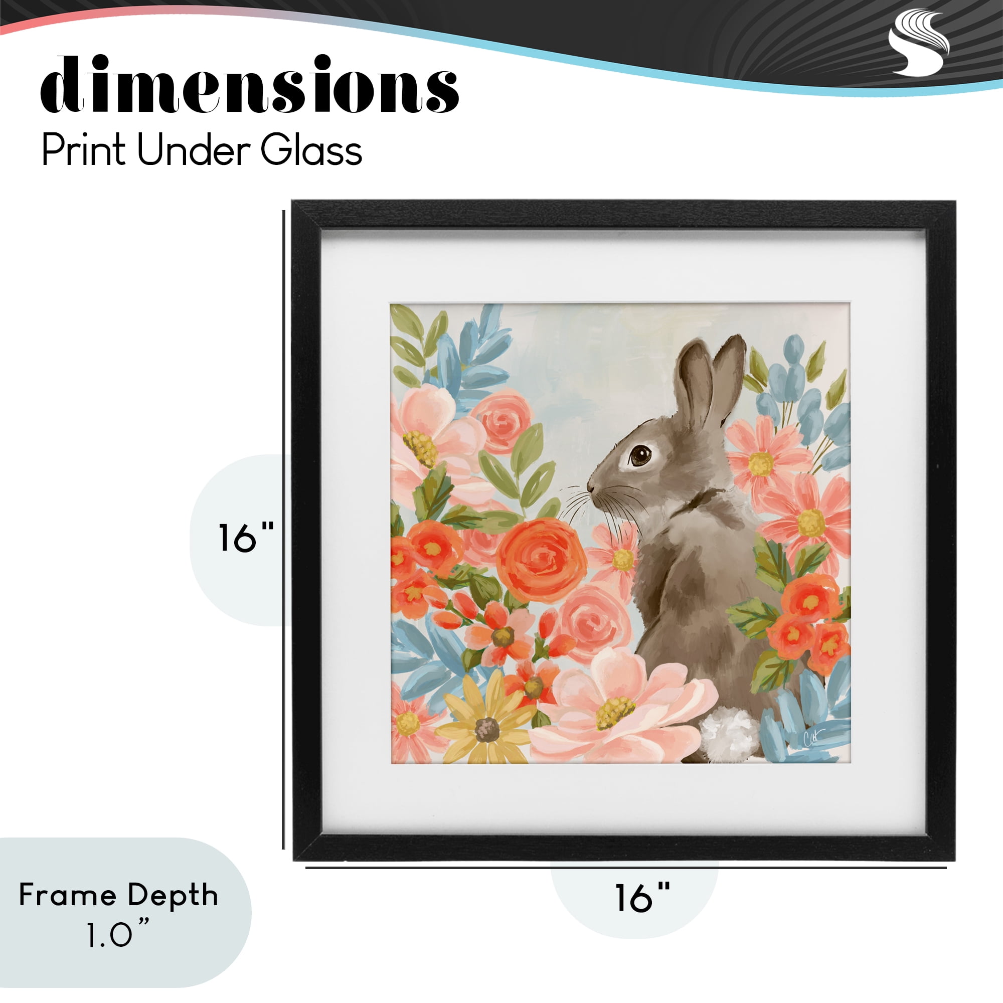 Stupell Industries Bunny In The Blooms Black Framed Print Under Glass, design by Cat Thurman Designs