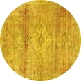 thumbnail image 1 of Ahgly Company Machine Washable Indoor Round Medallion Yellow Traditional Area Rugs, 4' Round, 1 of 4