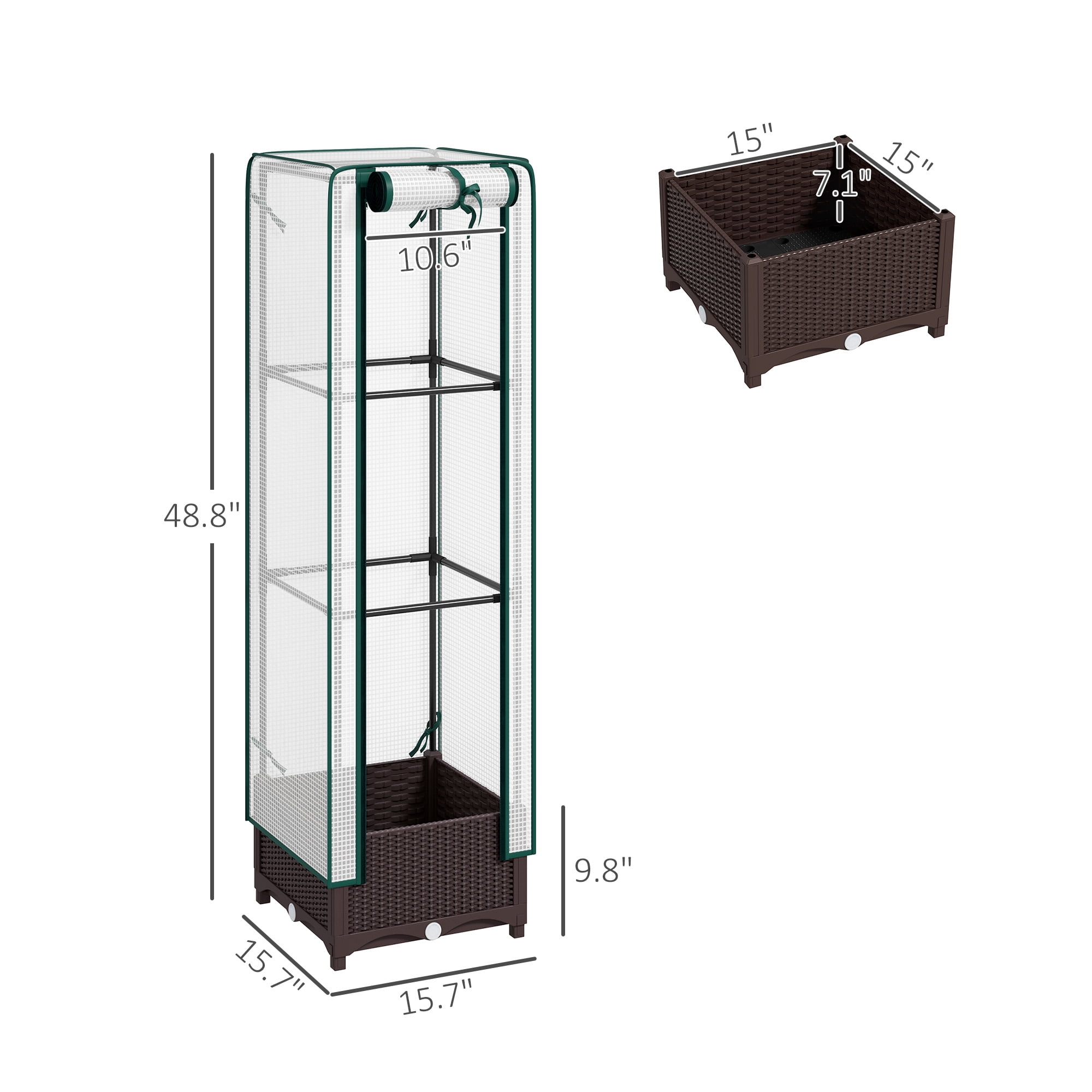 Portable Outdoor Plant Box, Garden Bed with Trellis and Cover, Drainage Holes and Zipper Door