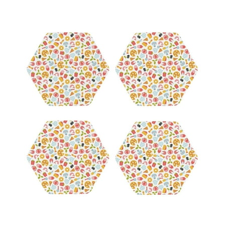 

Fuzoiu Afternoon Tea Print Leather Coasters Set Drink Coasters Set of 4 for Tabletop Protection Durable PVC Coasters Home Décor and Housewarming Gift-Hexagon