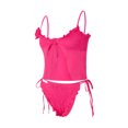 thumbnail image 2 of Fortune 2pcs Women Ruffles Underwear Set, Sleeveless Ruched Sling Vest+Low Waist Tie Up Thong, 2 of 9