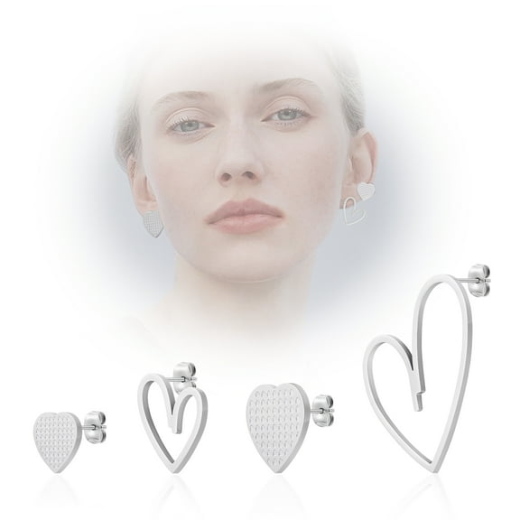 Linawe Silver Heart Earrings for Women Trendy, Hypoallergenic Stainless Steel White Gold Stud Earrings Set Cartilage Tragus Multiple Piercing, Gift Anniversary Birthday Valentines