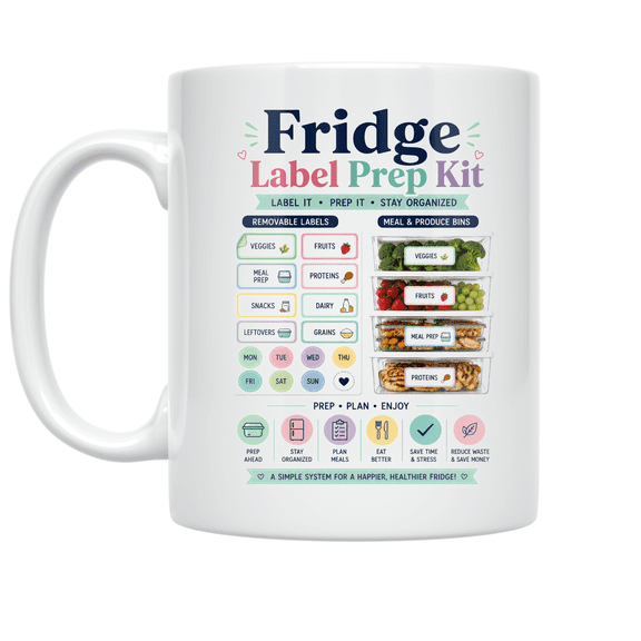 Fridge Label Prep Kit - Family Organizer - 11 oz Ceramic Coffee Mug
