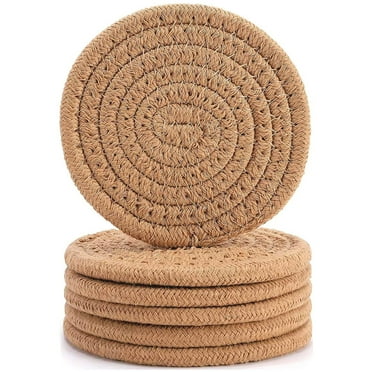 6 Pcs Coasters for Drinks,Super Absorbent Drink Coasters, Stylish Handmade Round Woven Coaster for Coffee Table Tabletop Protection Housewarming Gift for Home Decor - 4.3 Inches, Brown