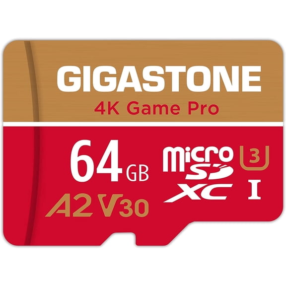 [5-Yrs Free Data Recovery] Gigastone 64GB Micro SD Card, 4K Game Pro, Memory Card for Nintendo-Switch, GoPro, Security Camera, DJI, Drone, UHD Video, R/W up to 95/35MB/s, UHS-I U3 A2 V30 C10