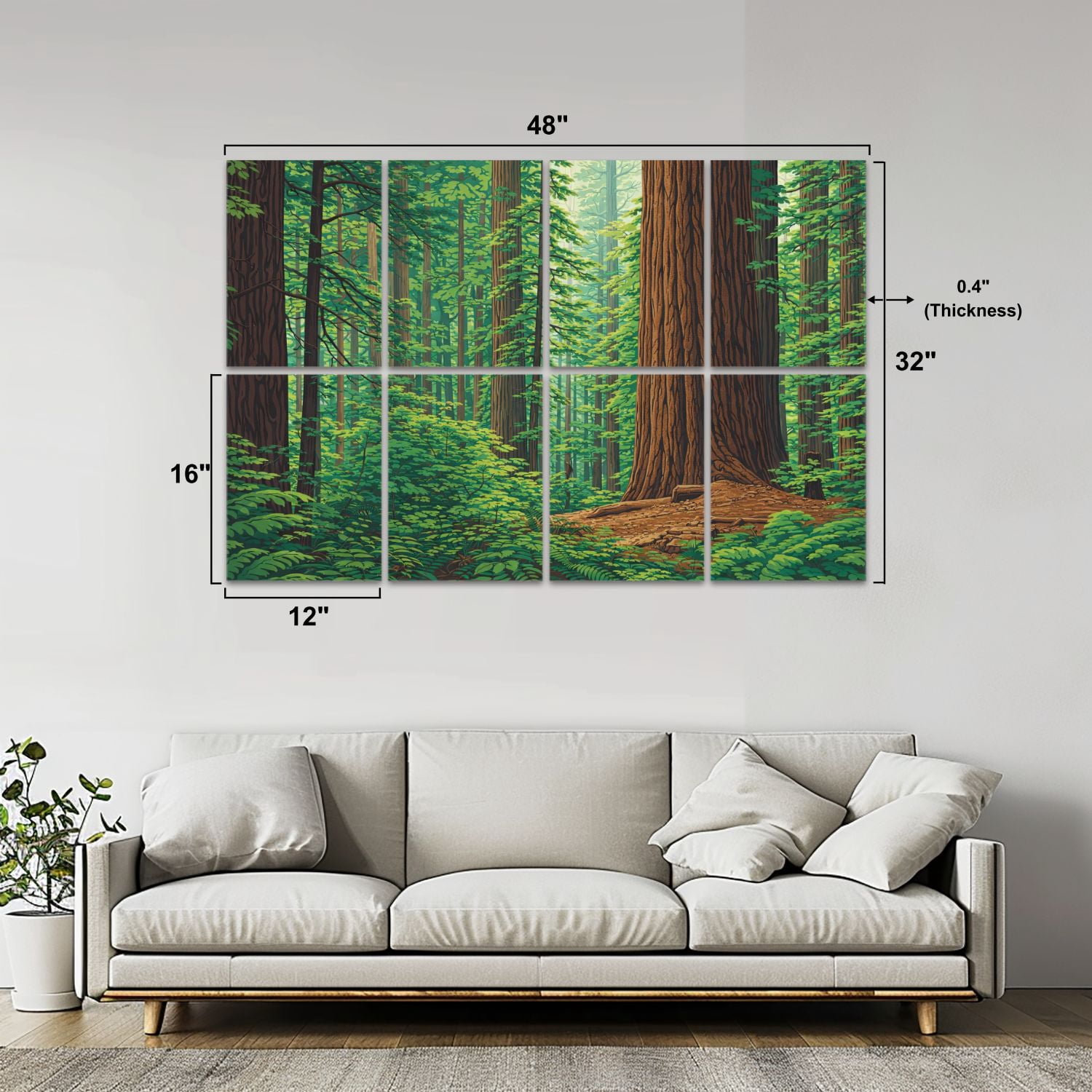 8 Pack Art Acoustic Panels Sound Absorbing Redwood forest Decorative Soundproof Wall Panels Self Adhesive for Nursery Game Room Bedroom 48"x32"