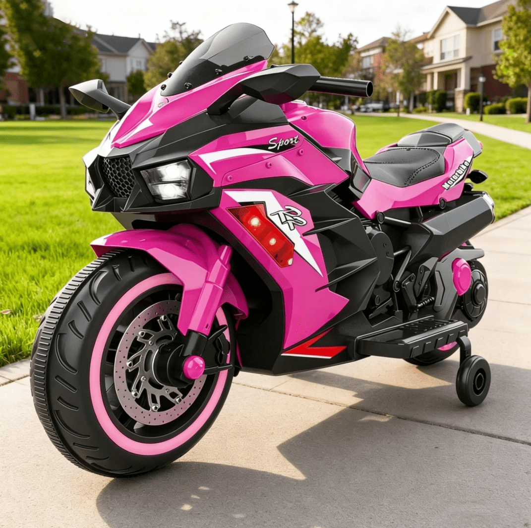 HNH 12V Electric Motorcycle for Kids, Powered Ride on Toys, 3 Wheels Motorcycle with LED Lights, Bluetooth Music