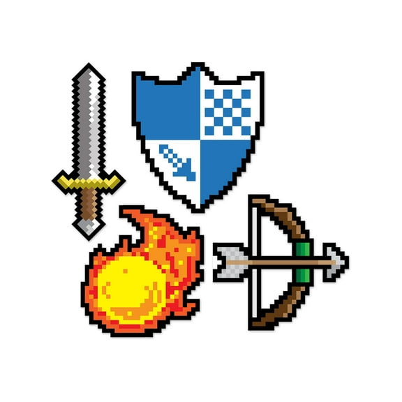 Set Of 4 Retro Video Game 8-Bit Cutouts Party Decoration