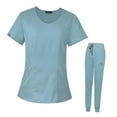 thumbnail image 2 of Conjunto de uniforme exfoliante para mujer, conjunto de uniformes de enfermería para parte y pantalón, para el cuidado de mascotas Azul claro, 2 of 8