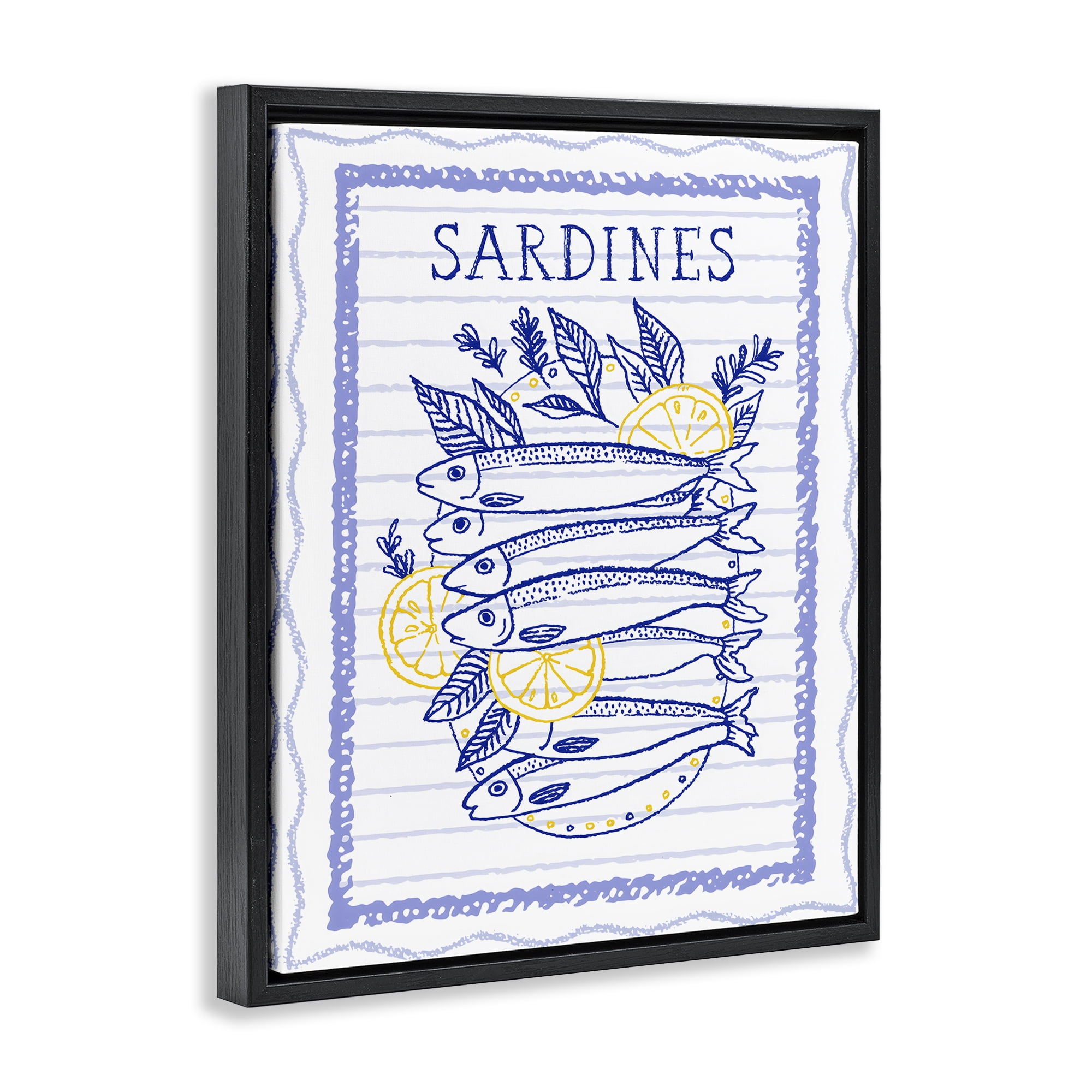 Stupell Industries Sardines Pile with Lemons Black Framed Floater Canvas Wall Art, design by Creative Studio