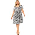 thumbnail image 3 of Women's Plus Size Dress Short Sleeve Inverted Box Pleat Floral Dresses Black 1X, 3 of 7