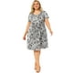 thumbnail image 3 of Women's Plus Size Dress Short Sleeve Inverted Box Pleat Floral Dresses Black 2X, 3 of 7